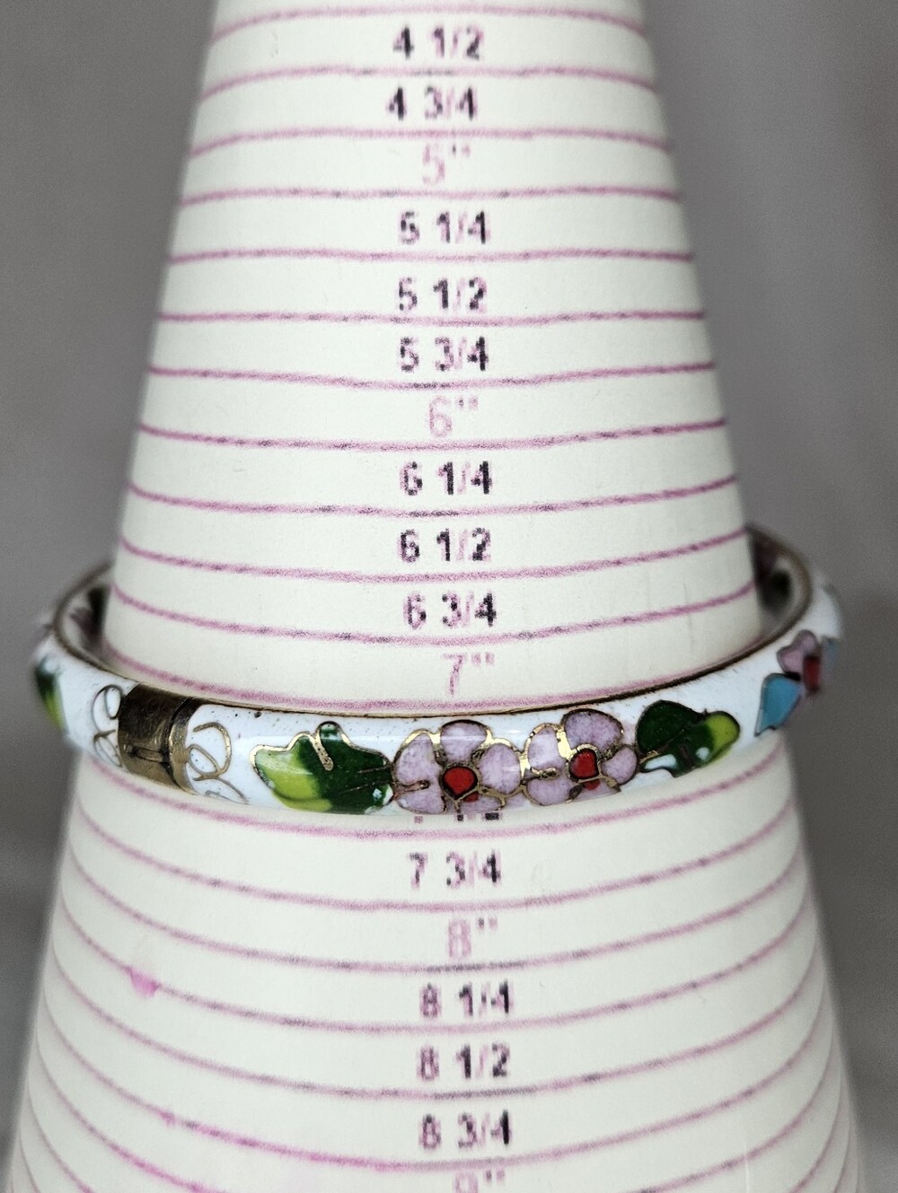 Vintage White Cloisonne Enamel Floral Bangle Bracelet Hinged Gold Clamper - Picture 11 of 12